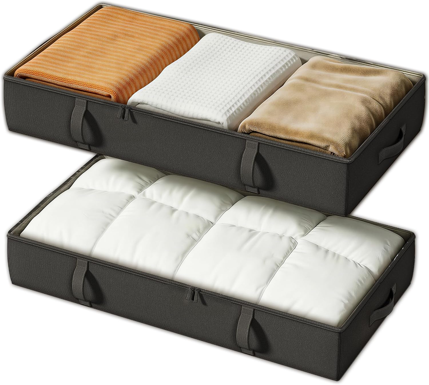 Vailando Storage Containers, 6 Inches Tall 60L Underbed Storage Bins with Sturdy Handles and Sidewalls, Closet Organizer for Clothes, Blankets