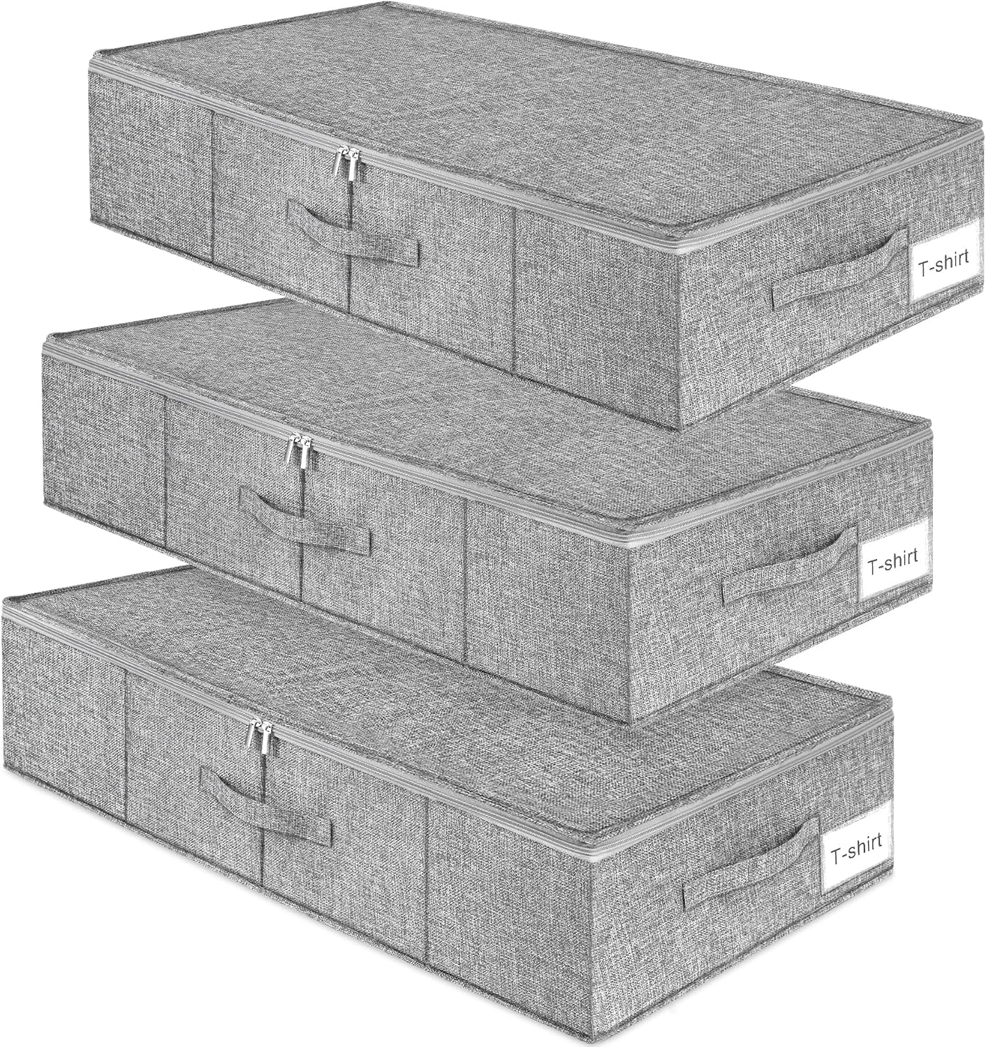 punemi 6 in Tall Under Bed Storage Containers with Firm Sides, 3Pack, Grey, Firm Sides, Top &Bottom, Stackable Design, for Blankets, Clothes and Toys