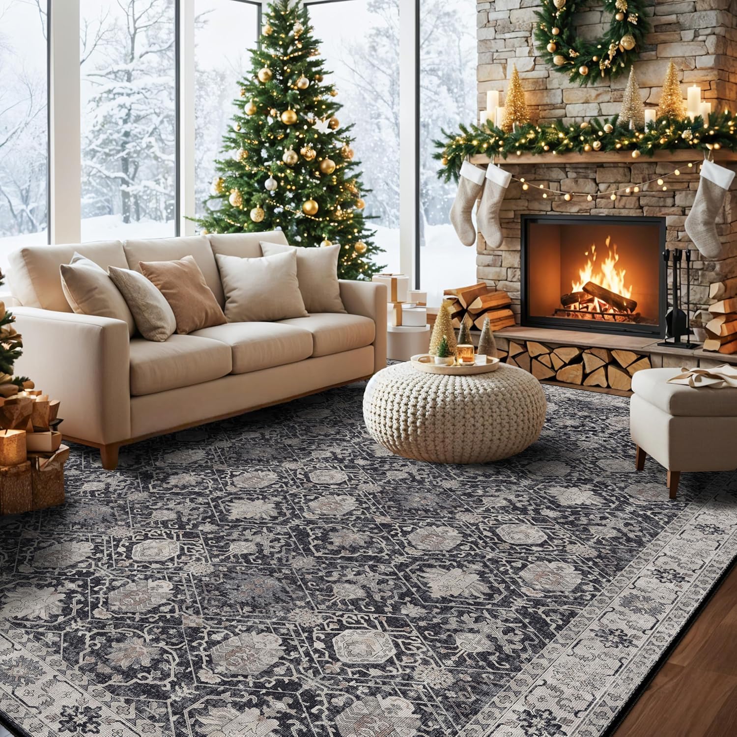 HY HAO YUN LAI Washable Large 9x12 Area Rug: Living Room Oriental Non Slip Soft Rugs Indoor Low Pile Stain Resistant Carpet for Bedroom Dining Room