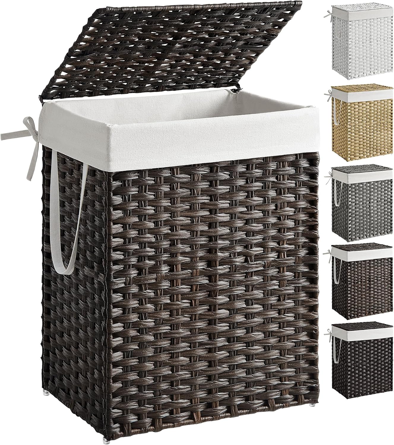 SONGMICS Laundry Hamper with Lid, 23.8 Gallon (90 L) Synthetic Rattan Clothes Laundry Basket with Lid and Handles, Foldable, Removable Liner