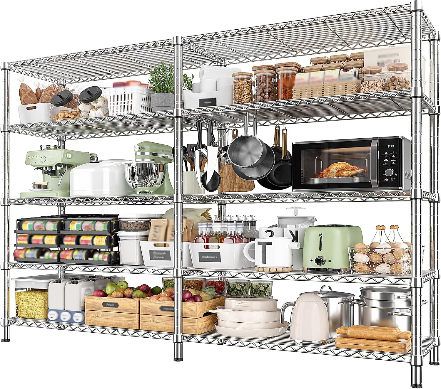 REIBII 58" W Storage Shelves Wire Shelving 1400LB Metal Shelves for 5 Tier Shelving Unit with Shelf Adjustable Garage Shelving Rack for Pantry Kitchen