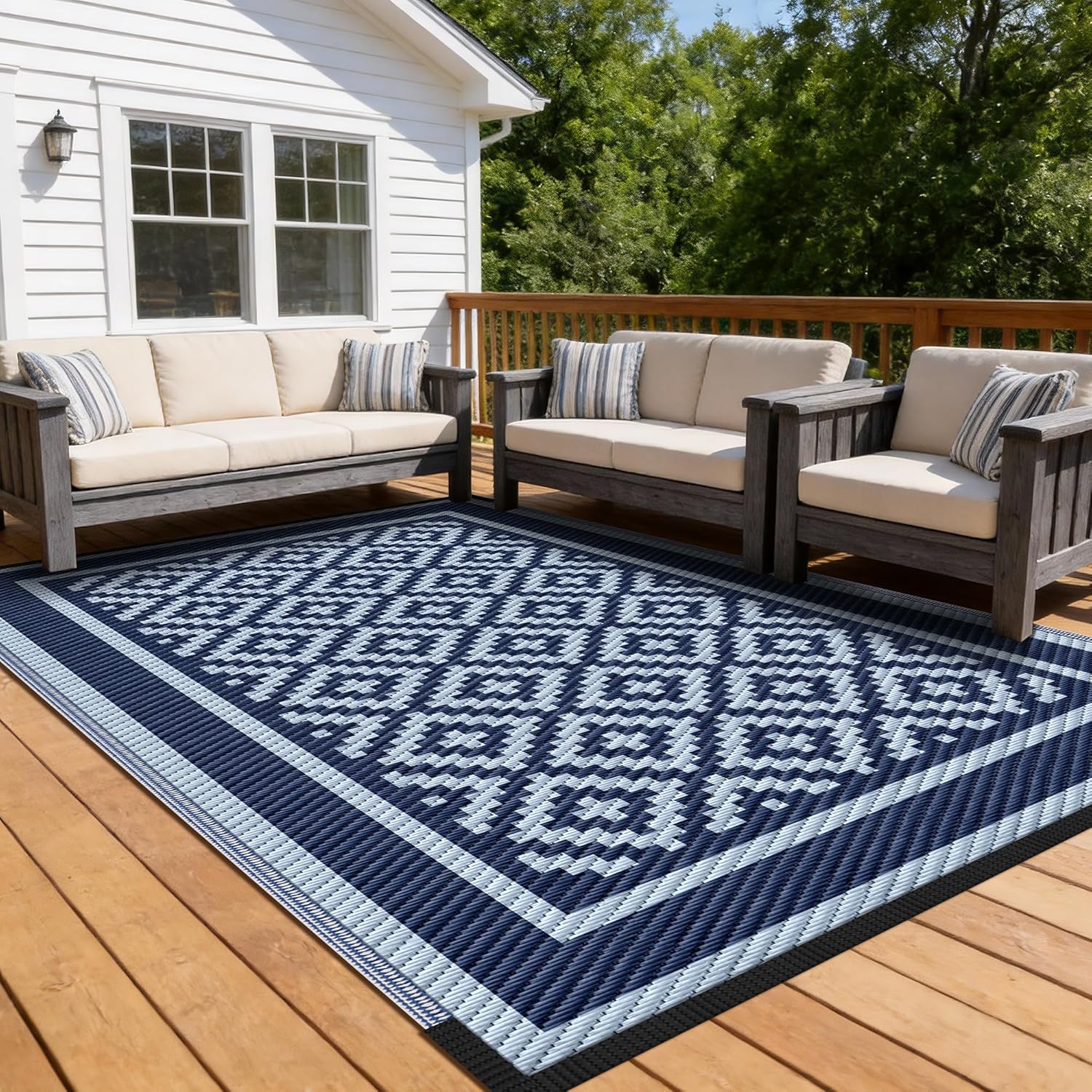 Kohree Outdoor Rug 9x12 Reversible, Waterproof Outdoor Plastic Straw Rug RV Patio Mat, Non-Slip Easy-Cleaning RV Outdoor Mat Carpet for Deck, Patio