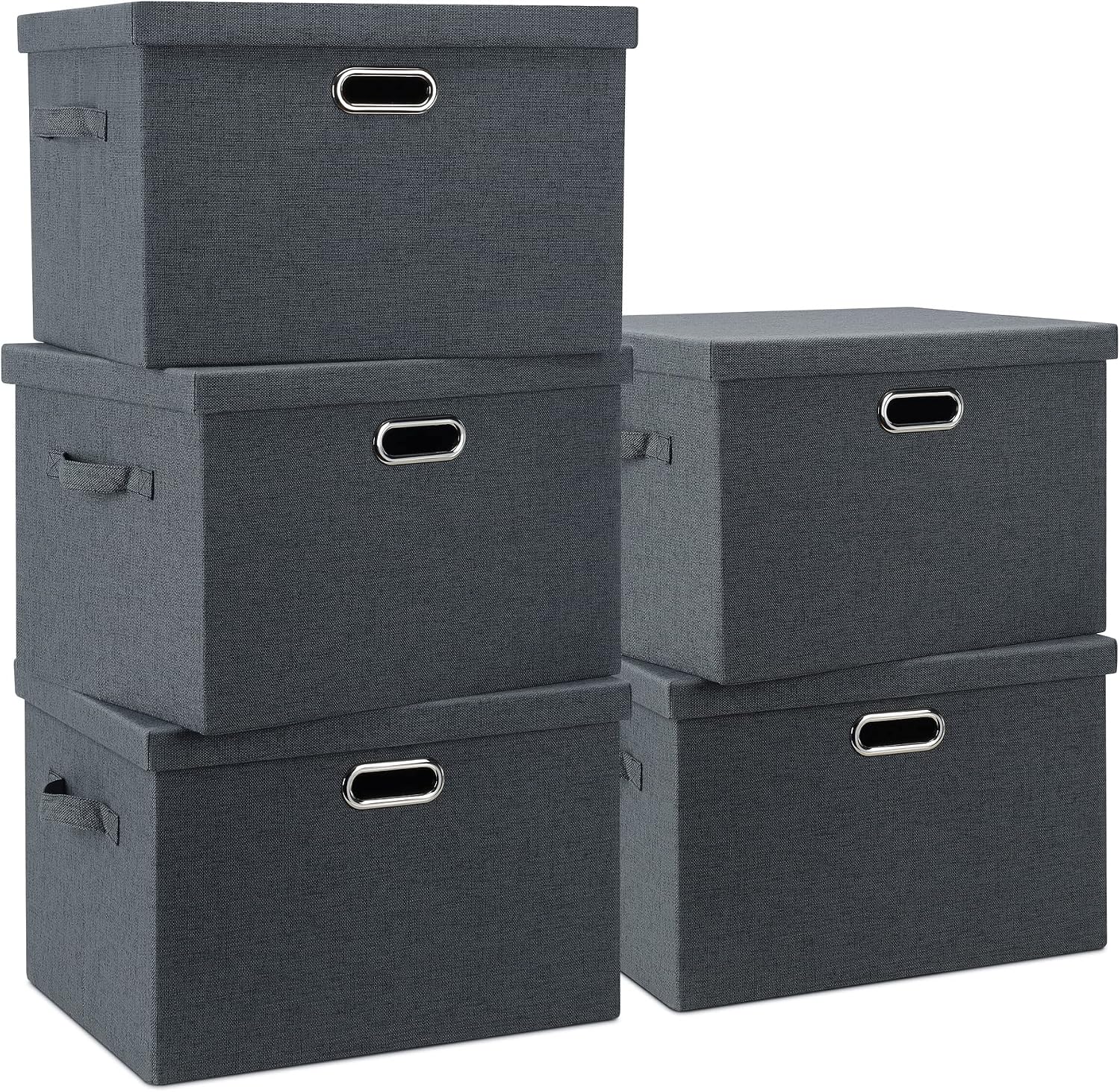 Graciadeco Large Quart Collapsible Stackable Storage Bins with Lids, 3 Packs Beige Linen Fabric Closet Boxes with Lids