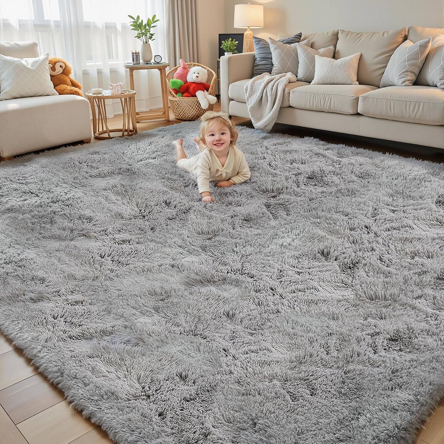 junhejiamei Area Rugs 9x12 Living Room, Large Area Rug Shaggy Carpet Soft Plush Furry Bedside Rug