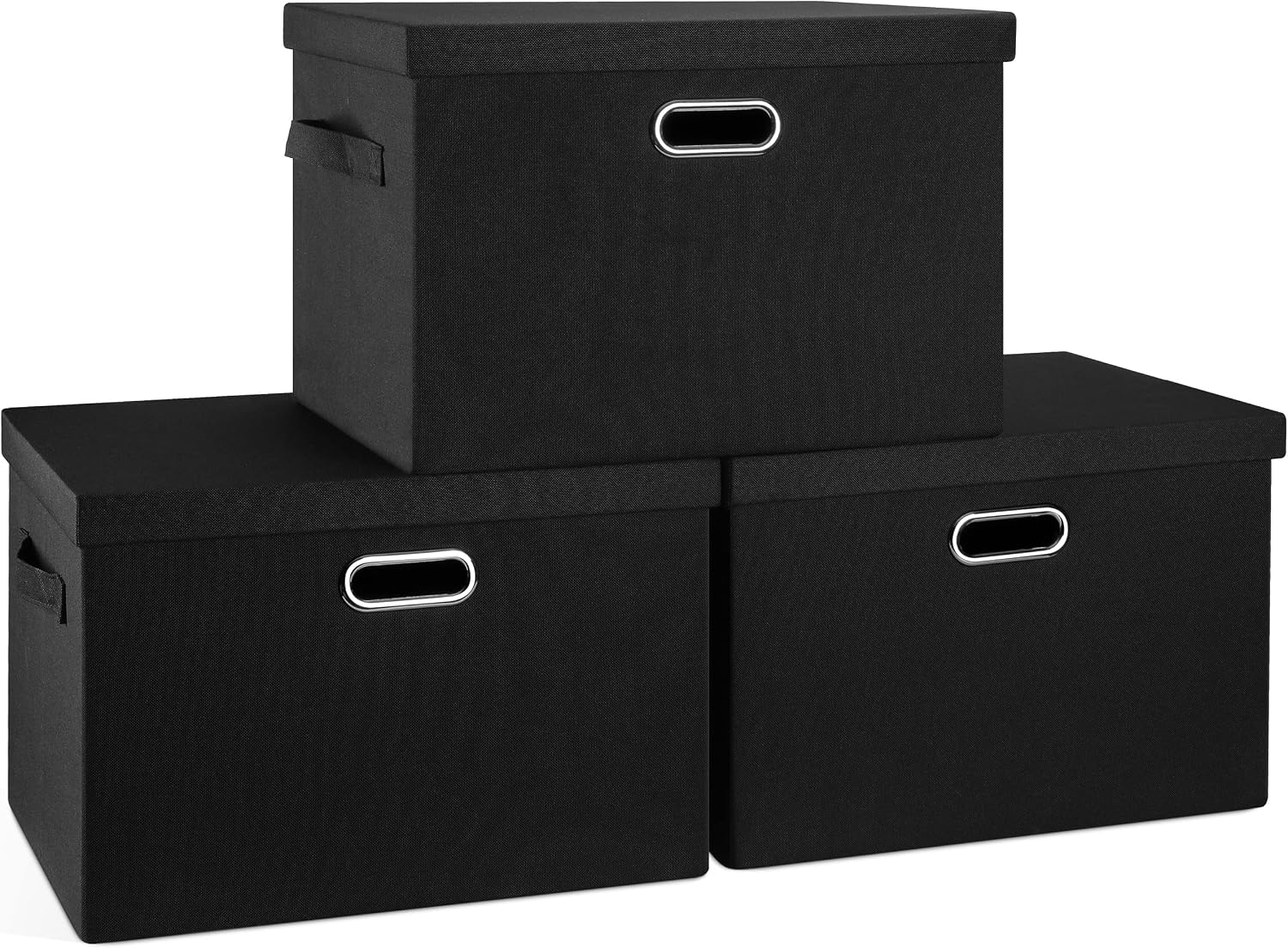 Graciadeco Large Quart Collapsible Stackable Storage Bins with Lids, 3 Packs Beige Linen Fabric Closet Boxes with Lids
