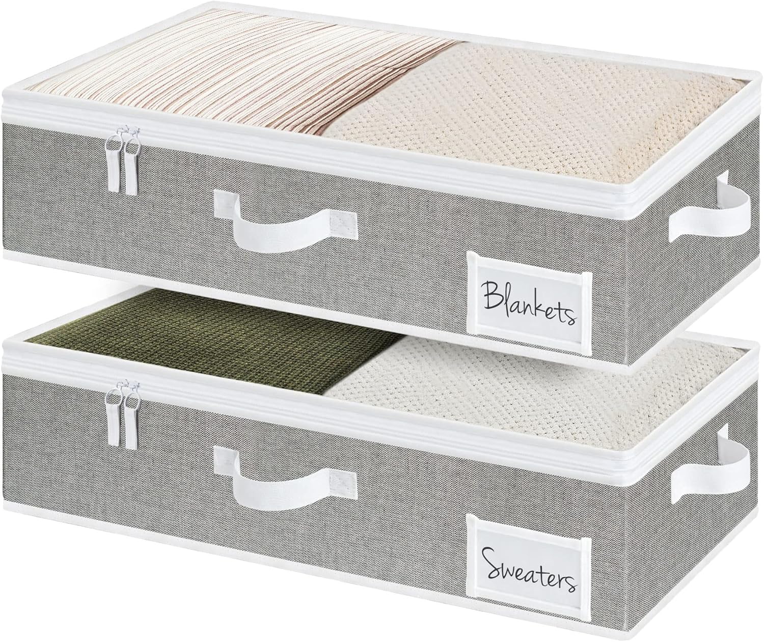 StorageWorks Large Under Bed Storage Containers with Handles and Label Holder, 2 Pack Ultra-thick Fabric Underbed Bins, Closet Organizer for Clothes