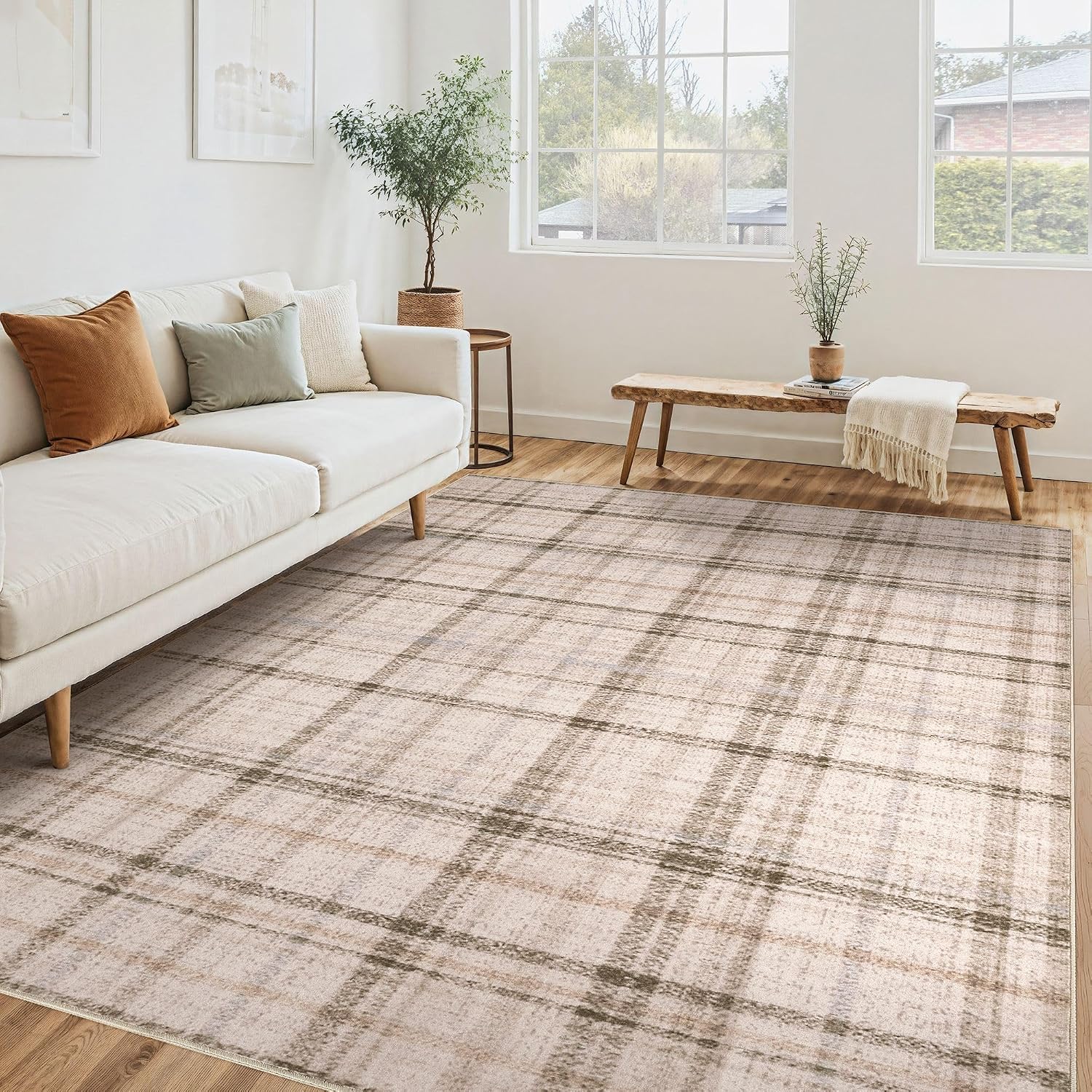 Tortania Area Rug Living Room Rugs - 10x12 Washable Large Soft Neutral Boho Moroccan Bohemian Farmhouse Rug Indoor Floor Carpet for Bedroom Under