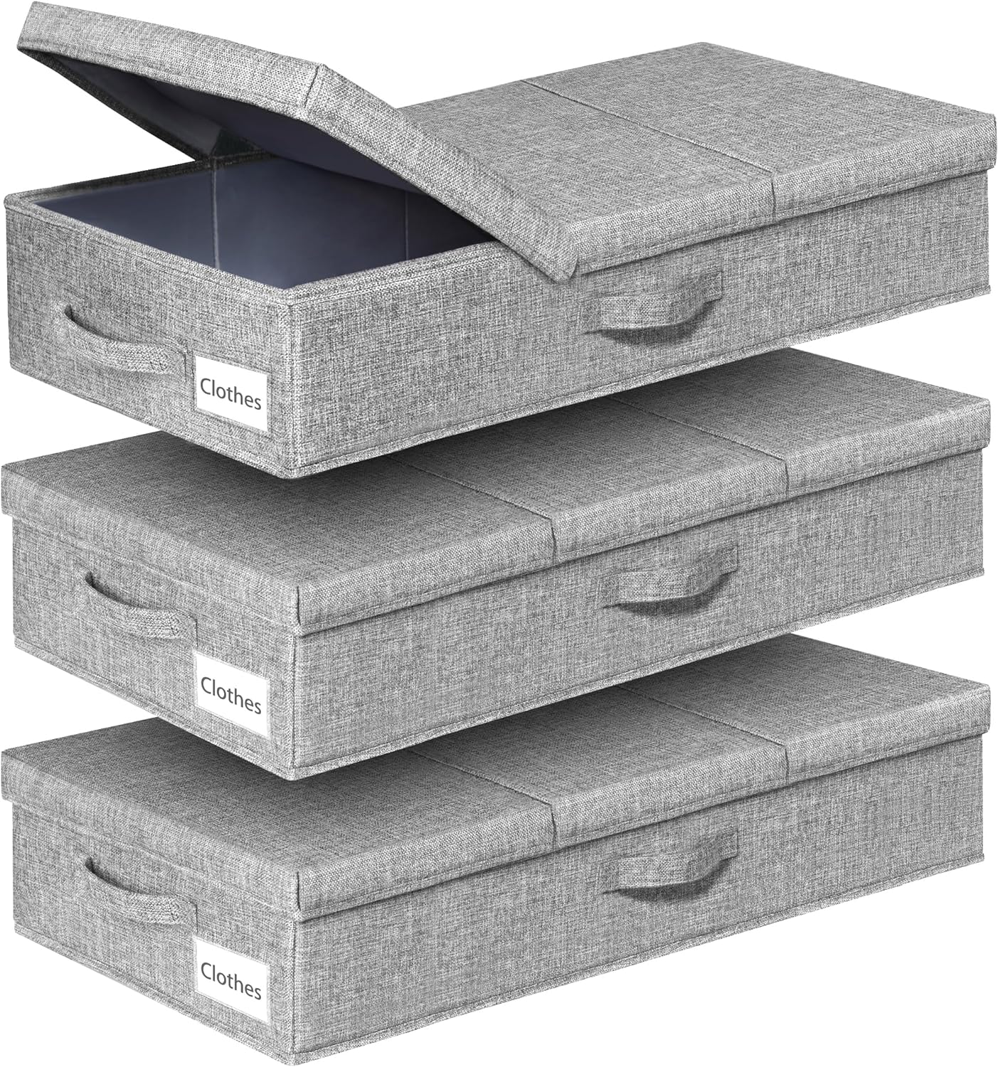 punemi 6 in Tall Under Bed Storage Containers with Firm Sides, 3Pack, Grey, Firm Sides, Top &Bottom, Stackable Design, for Blankets, Clothes and Toys