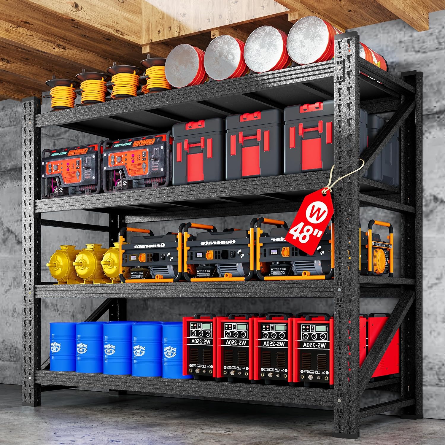79"W Garage Shelving Heavy Duty, 6000LBS Metal Storage Shelves, 24" Deep Storage rack shelf, Steel Tall Industrial Shelving