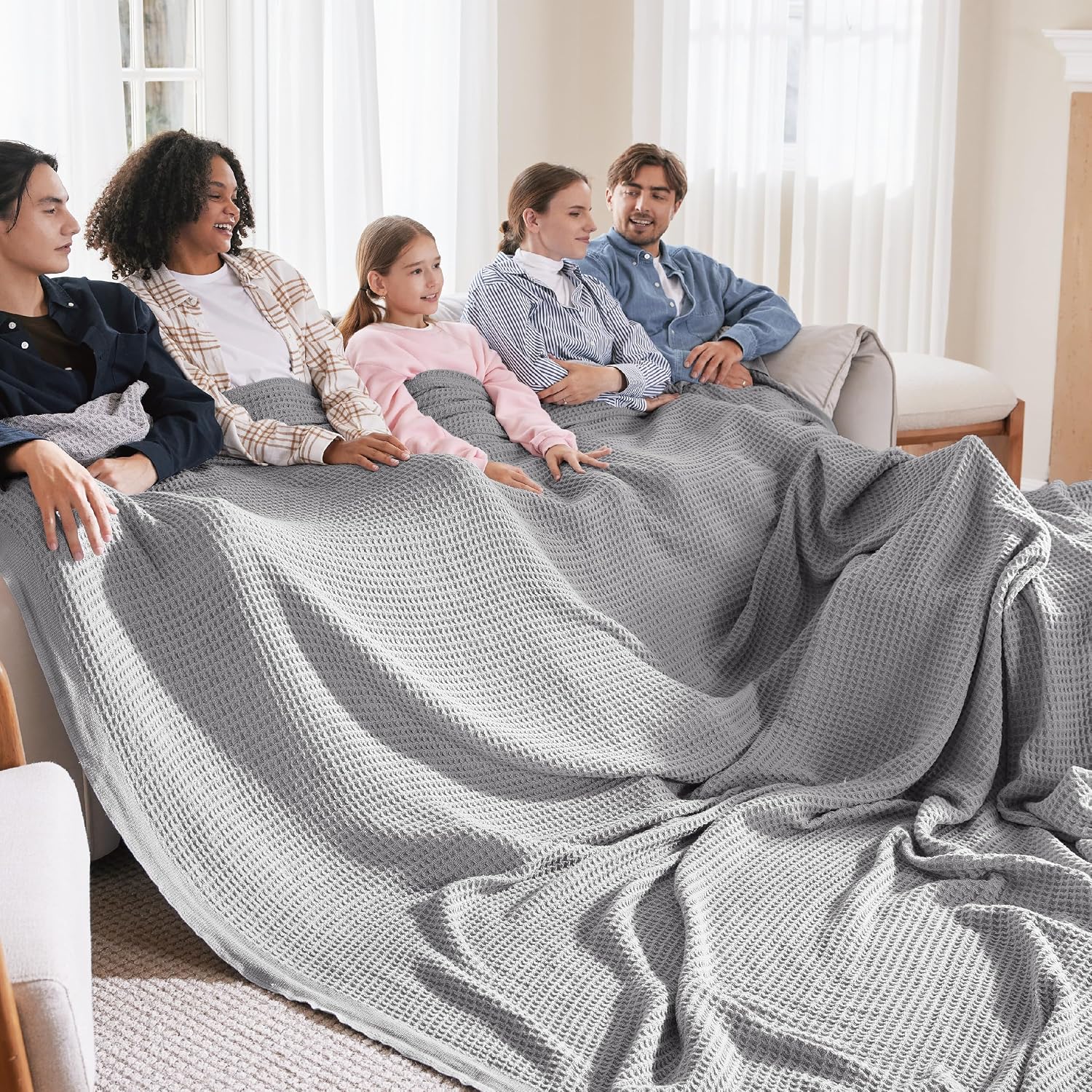 Bedsure 100% Cotton Blanket King Size for Bed - Cooling Breathable and Soft for Summer, Thick Cozy Waffle Weave Blanket Gifts for Women, White
