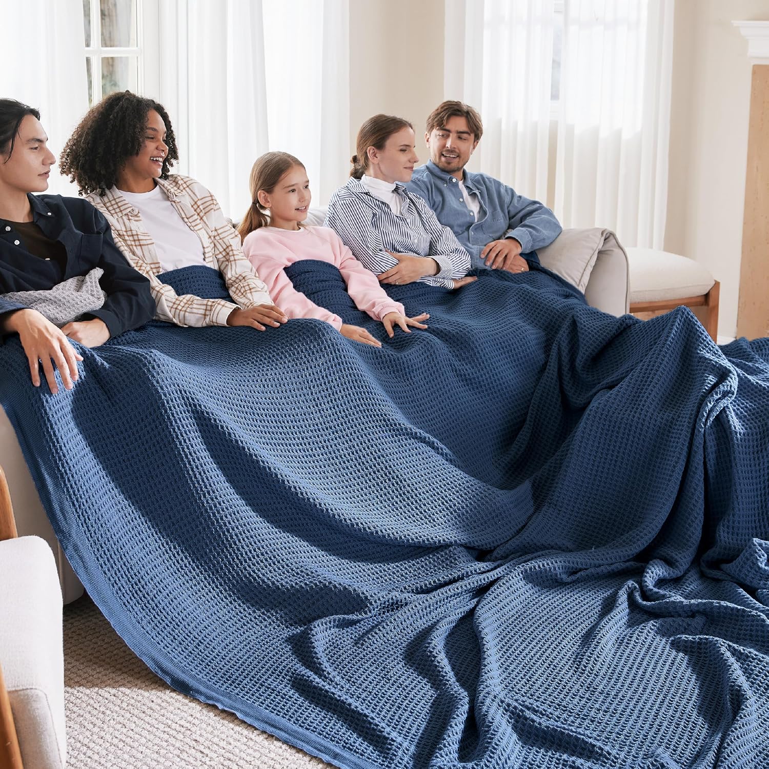 Bedsure 100% Cotton Blanket King Size for Bed - Cooling Breathable and Soft for Summer, Thick Cozy Waffle Weave Blanket Gifts for Women, White